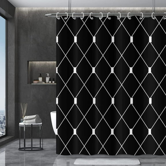 Black Ombre Shower Curtain, Modern Geometric Pattern Modern Luxury Bathroom Curtain Bathtub Decor Waterproof Fabric Machine Washable with 12 Hooks