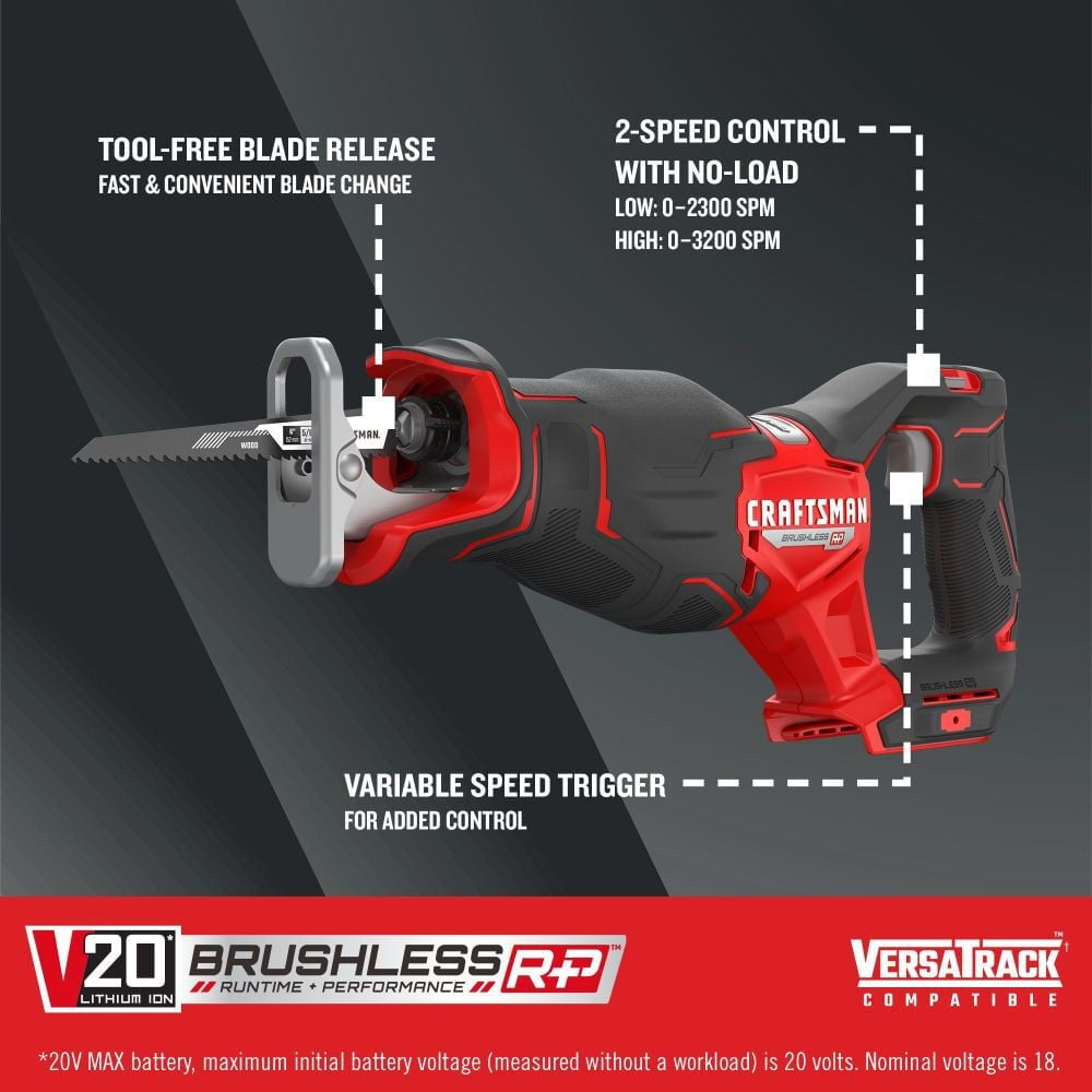 CRAFTSMAN V20 4.5-in 20-Volt Max-Amp Paddle Switch Brushless Cordless Angle Grinder BARE TOOL