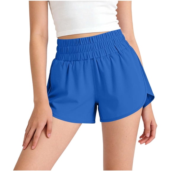 MGDXOX Girls High Waist Quick Dry Athletic Shorts Elastic Smocked Waist Lightweight Split Hem Shorts for Sports Running and Casual Daily Use Blue 6 Years