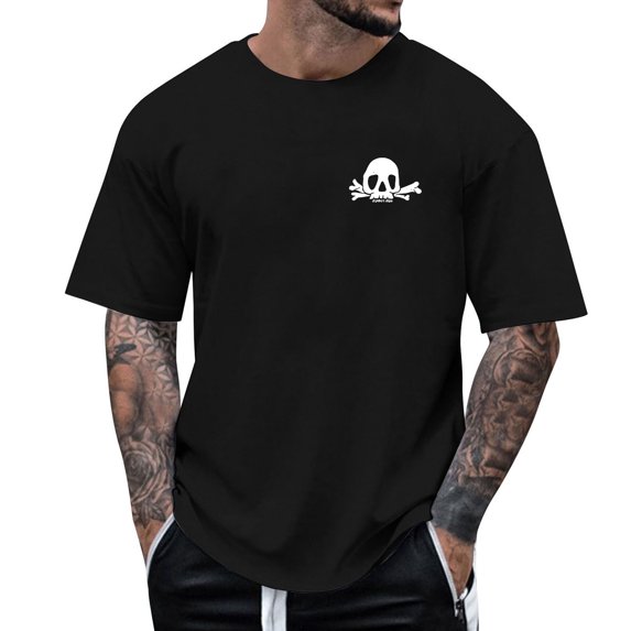 Men T Shirts Men's Printing Casual Loose Round Neck Short Sleeve Tee for Everyday Comfort on Platform Black S