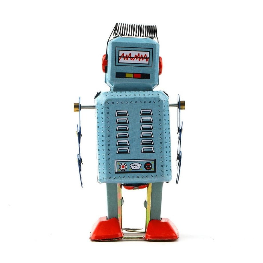 VINTAGE Retrò Classico LATTA WIND Up Clockwork Robot che Cammina in movimento nello spazio gioco regalo 