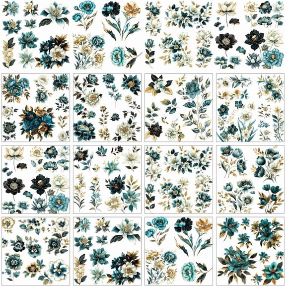 12 Sheets Rub On Transfer Stickers Vintage Themed with Gold Edges Flowers and Retro Country Decoration Ideal for Home Classroom Crafts Decor 5.5 x 5.5 Inches Colorful DIY