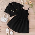 thumbnail image 2 of Mercatoo Summer Toddler Girls Outfit Short Sleeve Solid Colour Suit Jacket Suspender Dress 2Pcs Set Kid Clothes for Girls, 2 of 6
