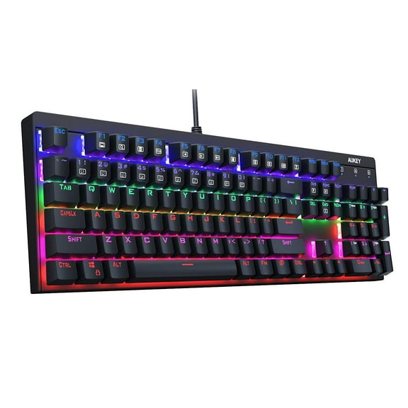 AUKEY Wired Keyboard 104 Keys 6-Color LED-Backlit Mechanical for Windows Gaming PC KM-G6