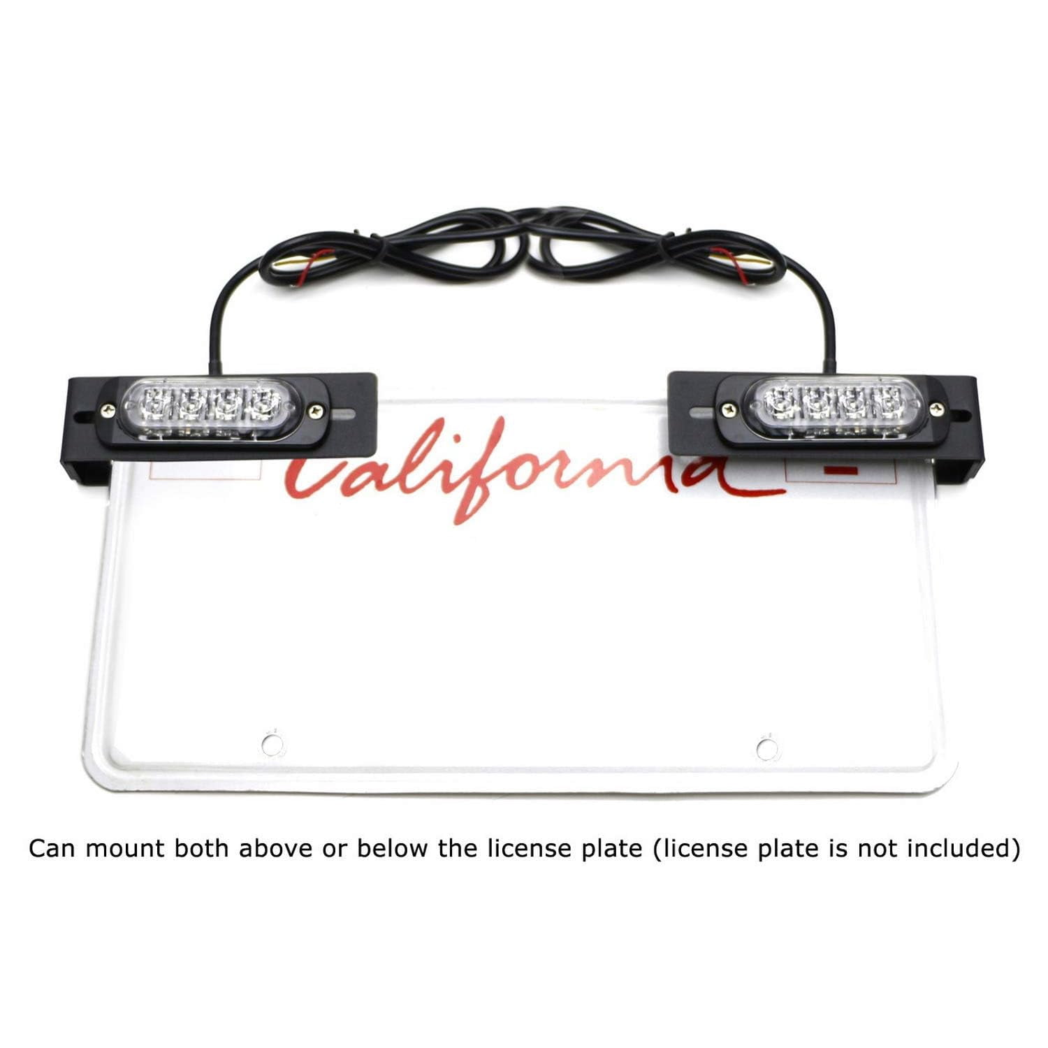 License Plate Mount Amber/White LED Warning Light Kit For Truck SUV Car, Including License Mounting Brackets, 2 Sets High Power LED Strobe Lamps