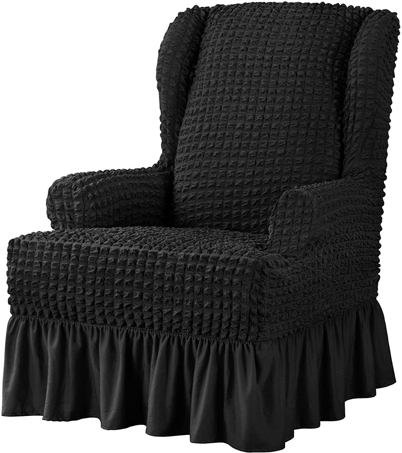 Subrtex Stretch 1Piece Pleated Ruffled Skirt Wing Chair Slipcover