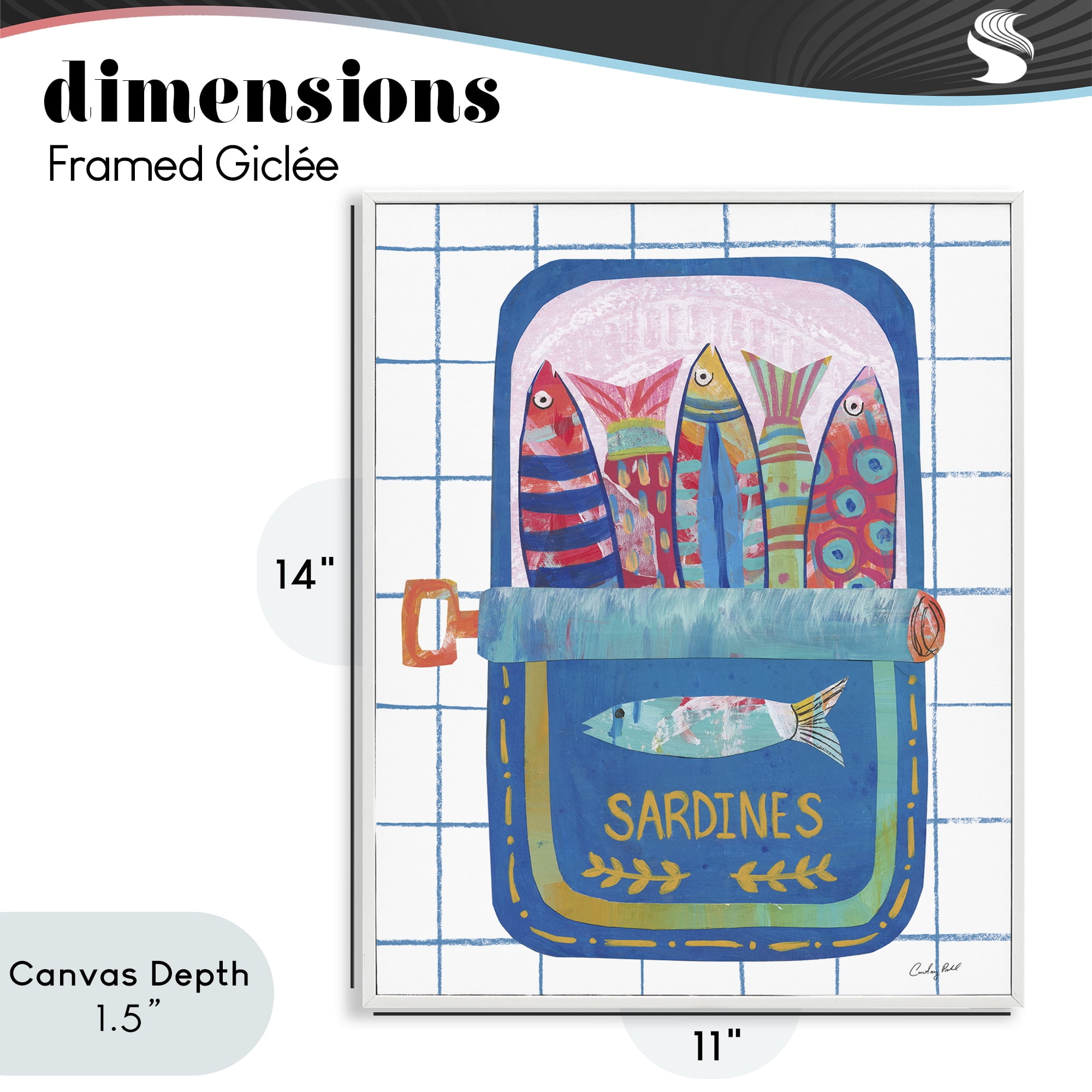 Stupell Industries Silly Sardines Blue Tin White Framed Giclee Art, design by Courtney Prahl