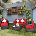 thumbnail image 1 of Costway 6PCS Patio Rattan Furniture Set Cushion Sofa Coffee Table Ottoman Red, 1 of 9