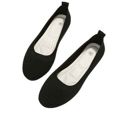 hopeusnice Clearance Women s Knitted Flats Breathable Comfortable Shoes Lightweight Slip On Flat Ballerina Shoes Mesh Walking Flats Soft Sole Indoor Outdoor Walking Shoes Black 38