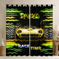 Erosebridal Fast Car Curtains for Living Room,Yellow Green Blackout Curtains Set of 2 (38x45),Car Theme Curtains and Drapes (38x45),Geometric Room Decorative