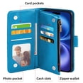 thumbnail image 4 of Compatible with iPhone 16 6.1 inch Wallet Phone Case and Tempered Glass Screen Protector Flower Faux Leather Flip Credit Card Holder Stand Zipper Cell Cover for i Phone16 i16 16Case Women Blue, 4 of 8