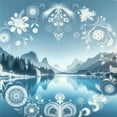 thumbnail image 3 of Ambesonne Lake Duvet Cover Set, Mountain Scenery Folk Wreath, Twin, Slate Blue Sky Blue, 3 of 3