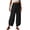 Black, variant on Womens Smoked Waist Wide Leg Trousers Side Split Boho Beach Pants with Pockets Summer Solid Flowy Swing Slacks White