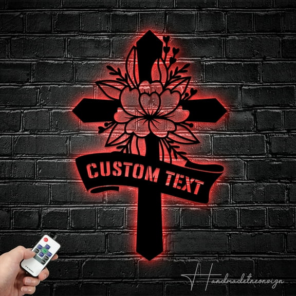 Handmadetneonsign Custom Flower Cross Metal Wall Art LED Light - Christ Metal Sign - Jesus God Faith