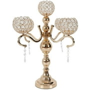 Fetcoi, 5 Arms Candle Holder,Modern Design Crystal Candelabra Candlestick with Hanging Crystal Drops