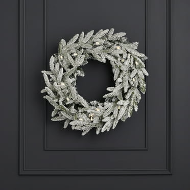 Seasonal LLC Royal Oaks Flocked Fir Artificial Pre-lit 24" Christmas Holiday Wreath (plug in)