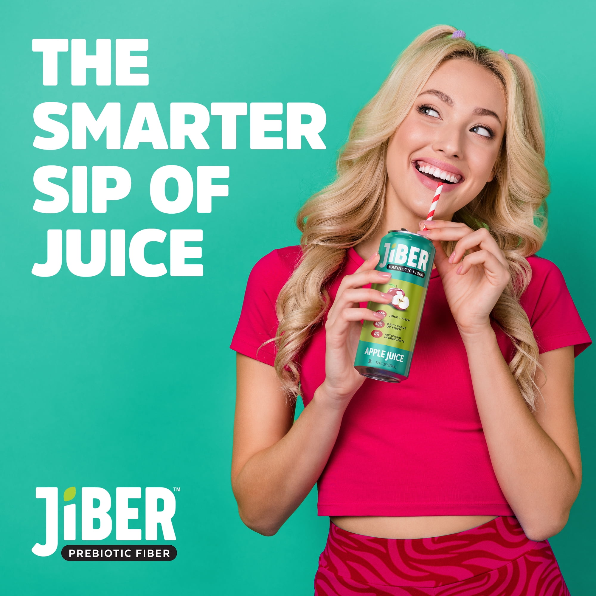 JIBER High Fiber Apple Juice Drink - No Sugar Added - 12 fl oz Apple Juice Cans with 40% Daily Fiber Supplement - Prebiotic Drink- Healthy Drinks for Kids - Juice for Teens, Adults & Seniors -12 pack