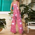 thumbnail image 7 of KDDYLITQ Valentines Jumpsuit for Women Sleeveless Wide Leg Overalls Love Heart Graphic U Neck Button Strap Holiday Soft Romper with Pocket Pink L, 7 of 7