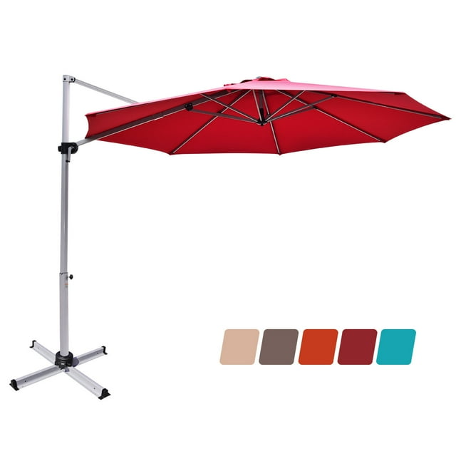 Patiojoy Parasol Déporté d'Extérieur 11 Pieds Auvent de Patio Décalé Bourgogne