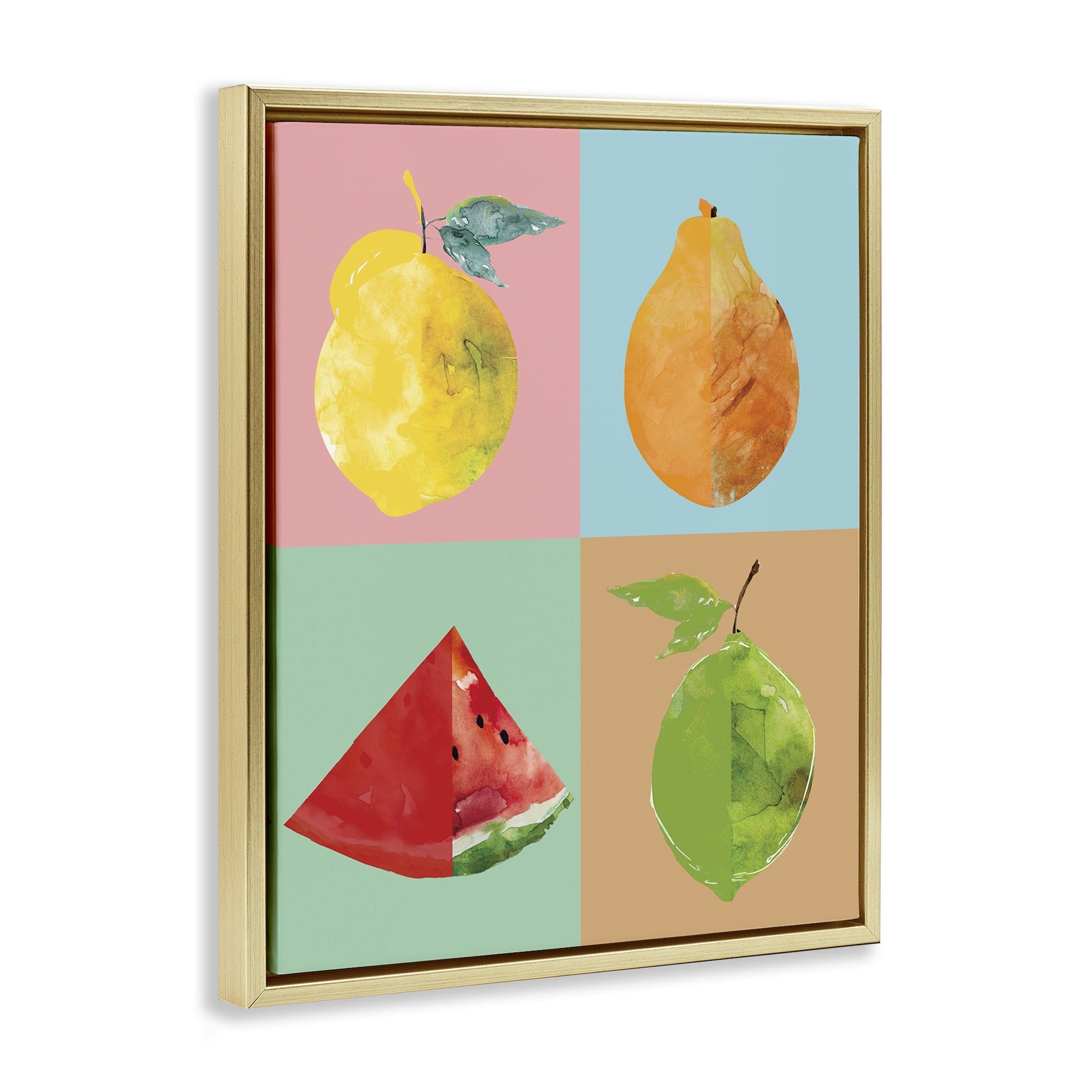 Stupell Industries Modern Pop Fruits Abstract Food & Beverage Painting Gold Floater Framed Canvas Art Print Wall Art, 17 x 21