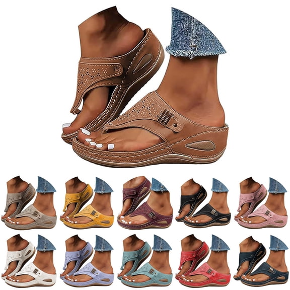 Dakaela Orthopedic Sandals for Women 2026 Comfortable Summer Beach Wedge Flip Flops Wide Width Open Toe Casual Walking Slides Black 5.5