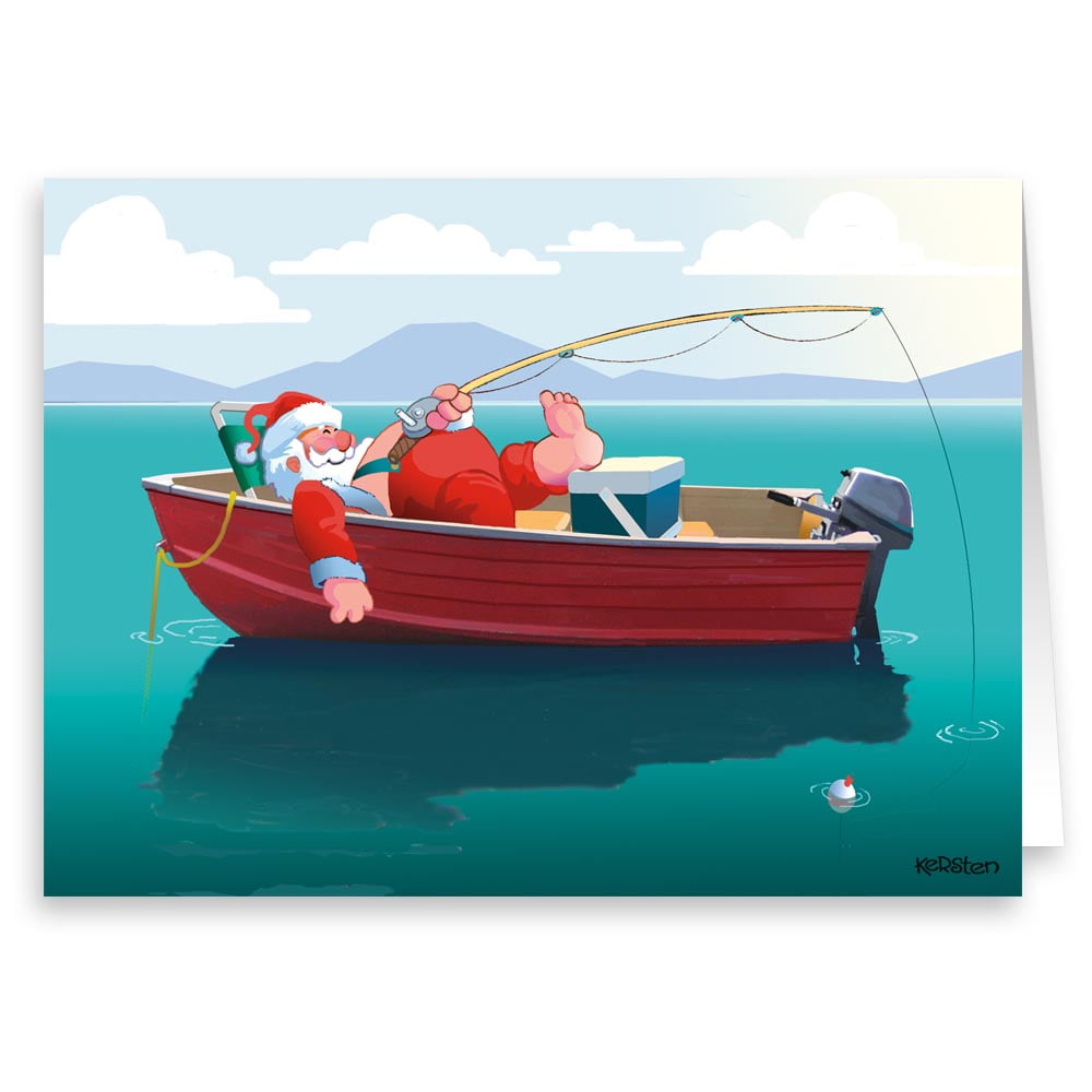 Santa's Fishing Break Christmas Card 18 Cards & Envelopes Boating