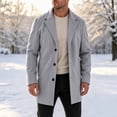 thumbnail image 4 of Men's Lapel Trench Coat Button Front Overcoat,Notched Collar Fleece Warm Outerwear Oversized Windproof Daily Casual Business Wear,Mid Lengthen,Gray,XXL, 4 of 6
