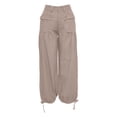 thumbnail image 4 of QURATI Women Baggy Cargo Jeans Mid Waist Wide Leg Parachute Denim Pants Sweatpants Pockets Womens Bottoms Beige L, 4 of 9