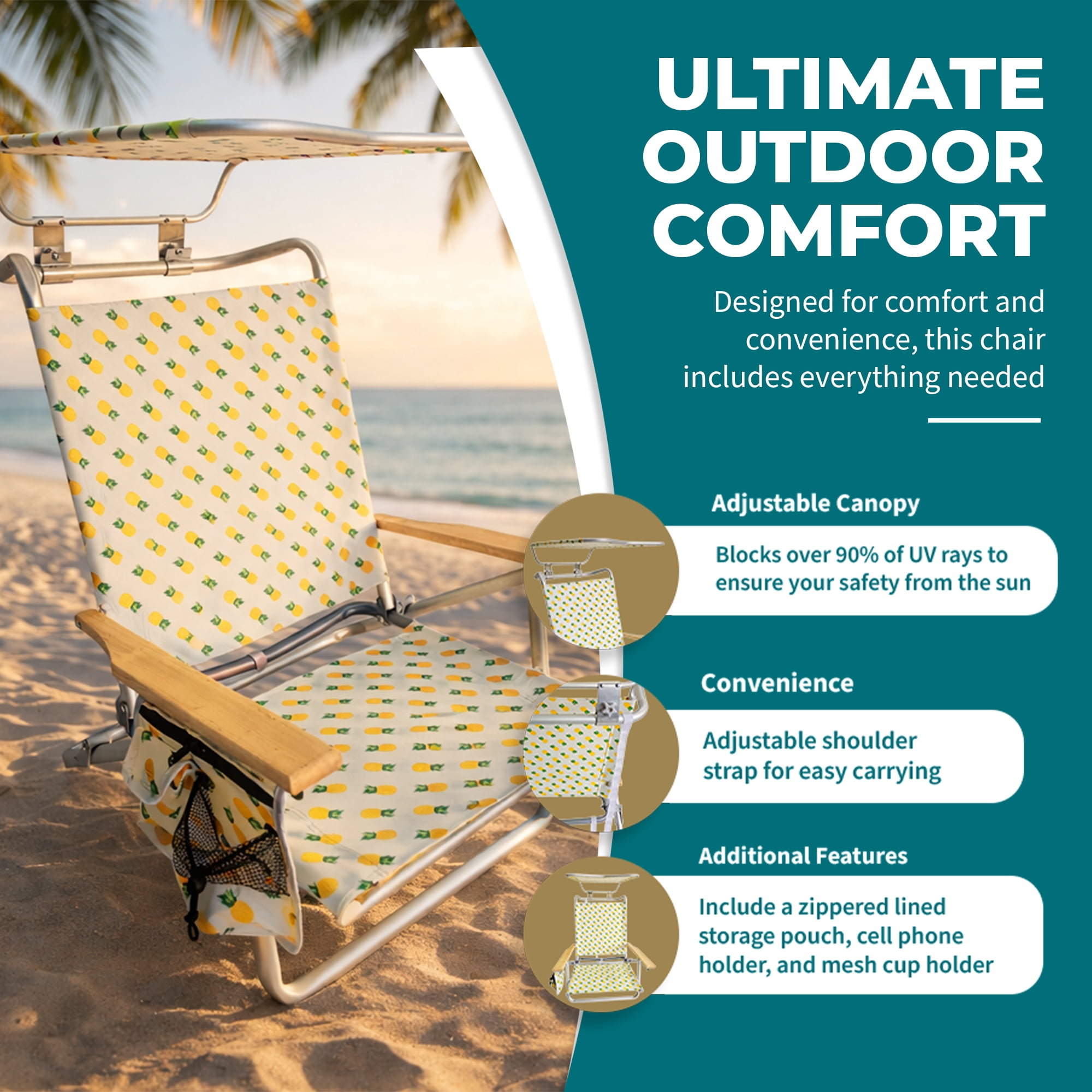 Bliss Hammocks, Folding Beach Chair with Canopy, 275 lb, Green