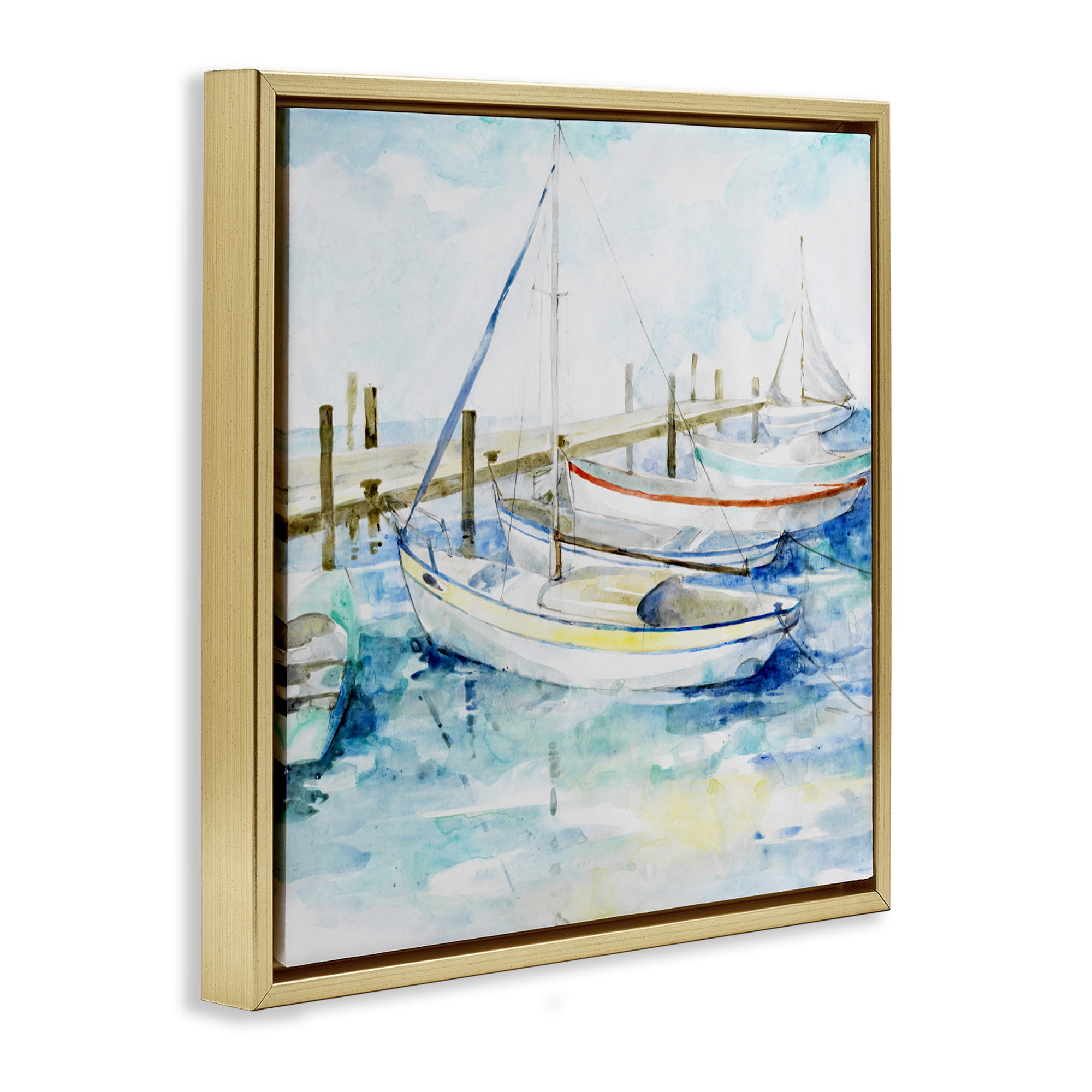Stupell Industries Docked Sails on Stormy Seas Gold Framed Floater Canvas Wall Art, design by Lorenzo Collective
