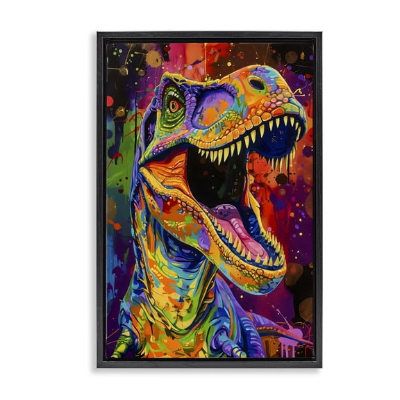 Stupell Industries Bohemian Paint Splatter Urban T-Rex Black Floating Frame Canvas Art, 17 x 25, by Creative Studio
