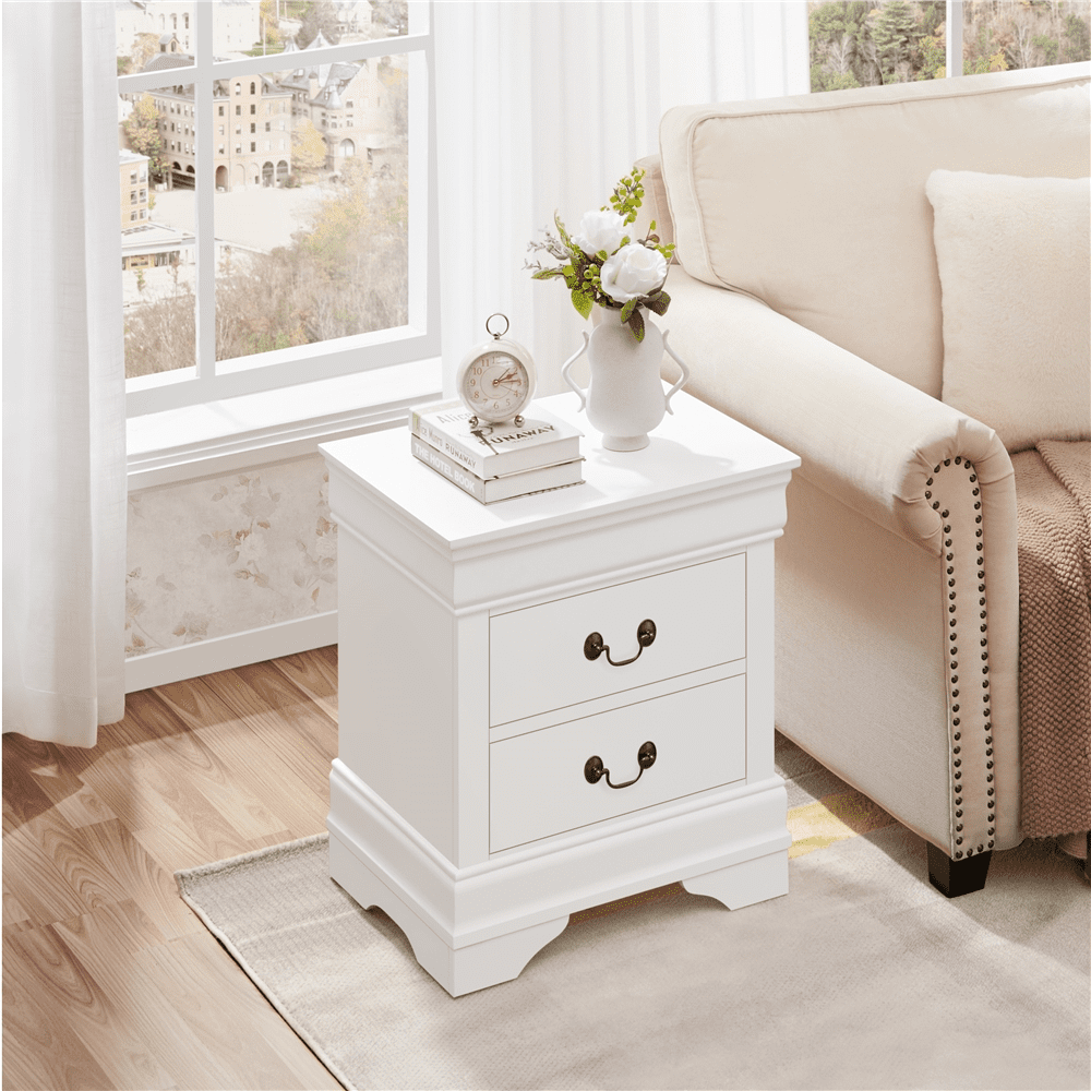 Renwick Modern 2-drawer Classic Side Table for Bedroom, White