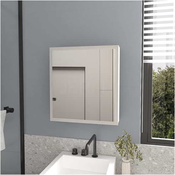 JERFIT 24 Inch White Medicine Cabinet with Mirror, Wall Mount Bathroom Storage Cabinet with 4 Adjustable Shelves, Space Saving Engineered Wood Cabinet