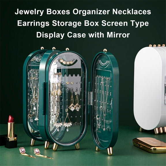 Jewelry Box Box Jewelry Boxes Organizer Necklaces Earrings Storage Box Screen Type Display Case for Women Girls Foldable 4 Drawers with Mirror