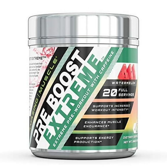 Amazing Muscle Pre Boost Extreme- Pre-Workout with Caffeine (Watermelon) - 400 g (14.11 oz) - Supports Increased Workout Intensity - Enhance Muscle Endurance- Supports Energy Production -