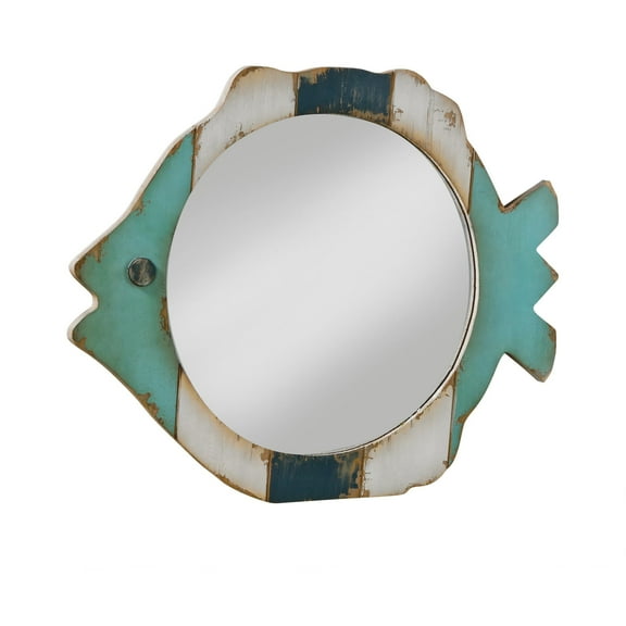 Tripar Rustic Wood Fish Wall Mirror, Blue & White