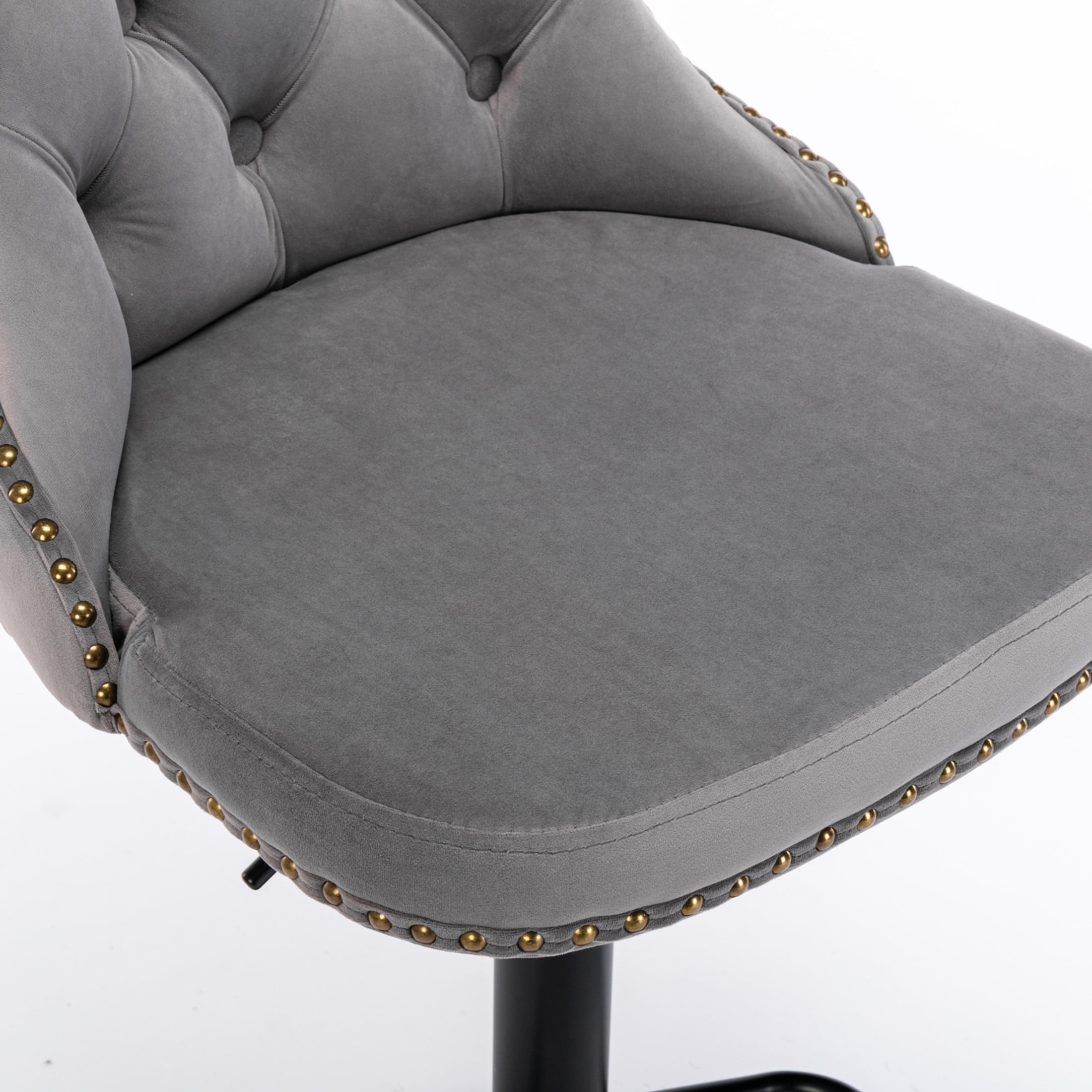 GDF Studio 18.1" Adjustable Swivel Barstools Set of 2 with Tufted Velvet Upholstery & Nailhead Trim, Gray