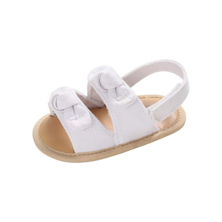 

OAVQHLG3B Baby Girls Sandals Stripe Solid Color Toddler Summer Flat Shoes Infant First Walkers