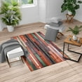 thumbnail image 1 of Wooden Print Turkish Area Rug, Brown Old Hardwood Floor Plank Grunge Lodge Garage Natural Rural Graphic, Soft Carpet for Living Room Decor with Distressed Look, 4' X 5.7', Cinnamon Peach, by Ambesonne, 1 of 4