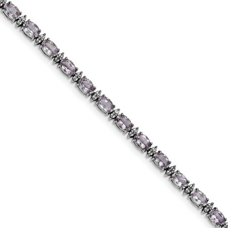- 925 Sterling Silver Amethyst Tennis Bracelet with Secure Lobster clasp (Fancy) 7inch