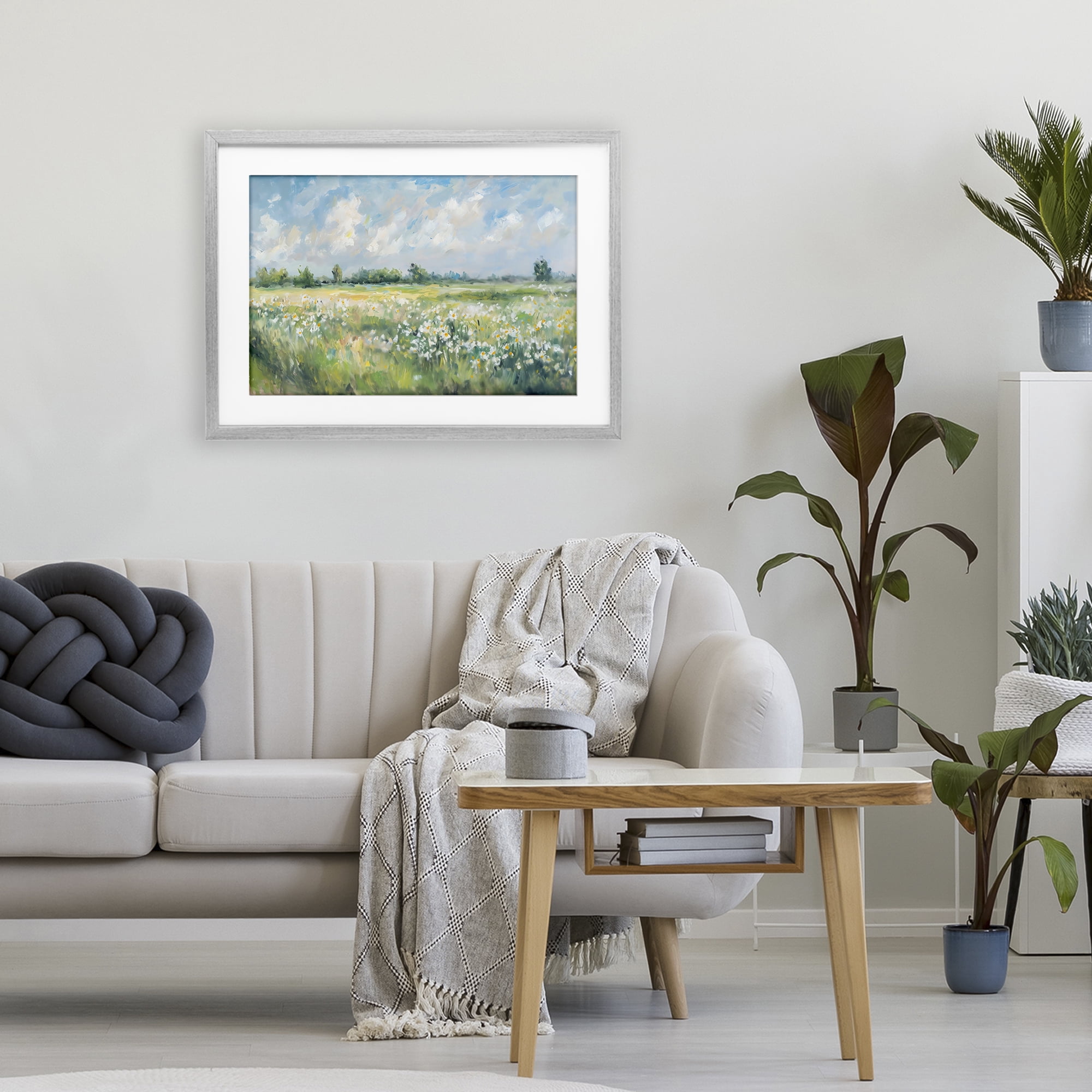Stupell Industries Daisy Field Landscape Impression Gray Framed Print Under Glass, design by Creative Studio