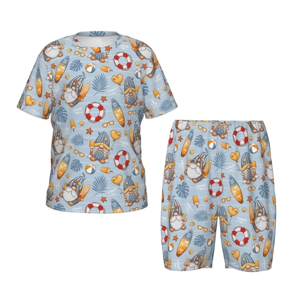 Balery Summer Time With Gnome Conjunto de Pijama Infantil de Manga Corta con Estampado – Ropa de Dormir de Algodón Suave-XX-Large