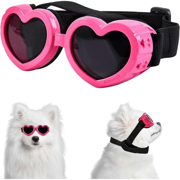 Dog Goggles Small Dog Sunglasses, UV Protective Heart Shape Dog Sunglasses with Adjustable Straps, Sunglasses Waterproof and Windproof Glasses - Pink