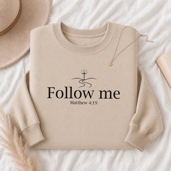 Jollimate Follow Me Matthew 4:19 Christian Sweatshirt, Minimalist Cross Faith Crewneck, Pullover for Women