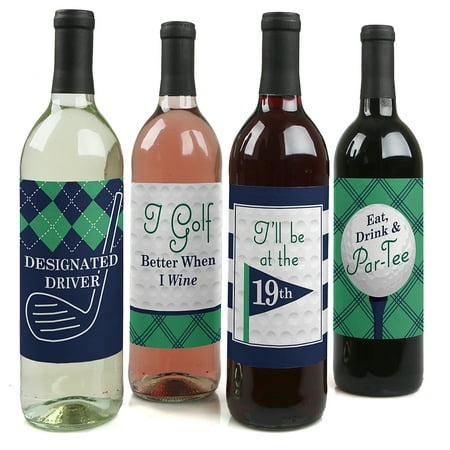 - Par-Tee Time - Golf - Birthday or Retirement Party Decorations for Women and Men - Wine Bottle Label Stickers - Set of 4