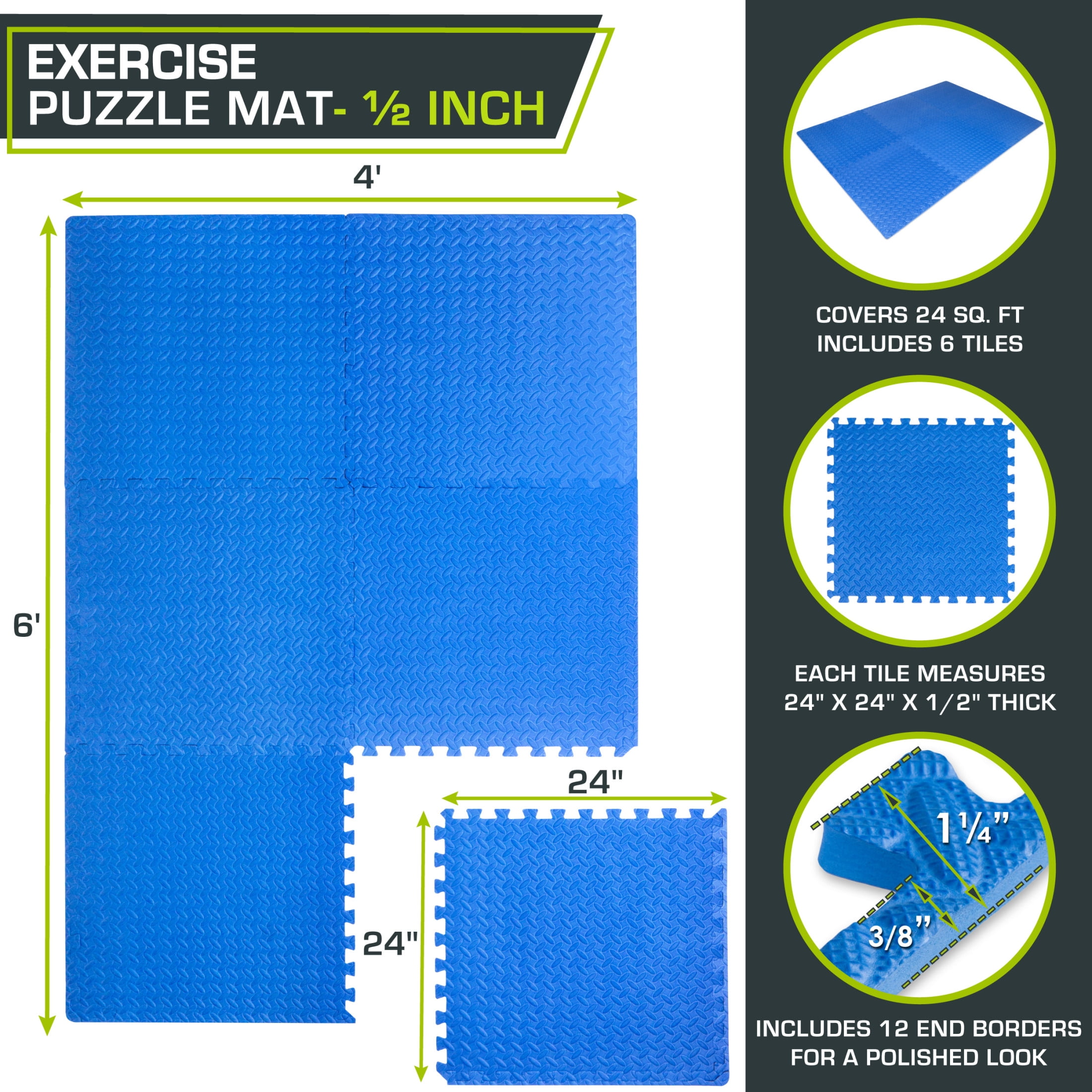 ProsourceFit Puzzle Exercise Mat, 1/2" Thick EVA Foam Interlocking Tiles