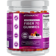 Vitamatic Prebiotic Fiber Gummies for Adults, 7G Extra Strength, Zero Sugar Added, 240 Pectin Based Gummies, Digestive Health & Regularity Support