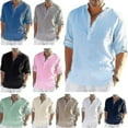 thumbnail image 1 of Chemises à Manches Longues en Lin pour Hommes Blouse Décontractée Solide Top Coton Été, 1 of 2