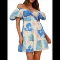thumbnail image 3 of Vestido Mini Bohemio Floral para Mujer, Corta Abullonada, Escote en V, Informal, para Playa Plano XL, 3 of 10