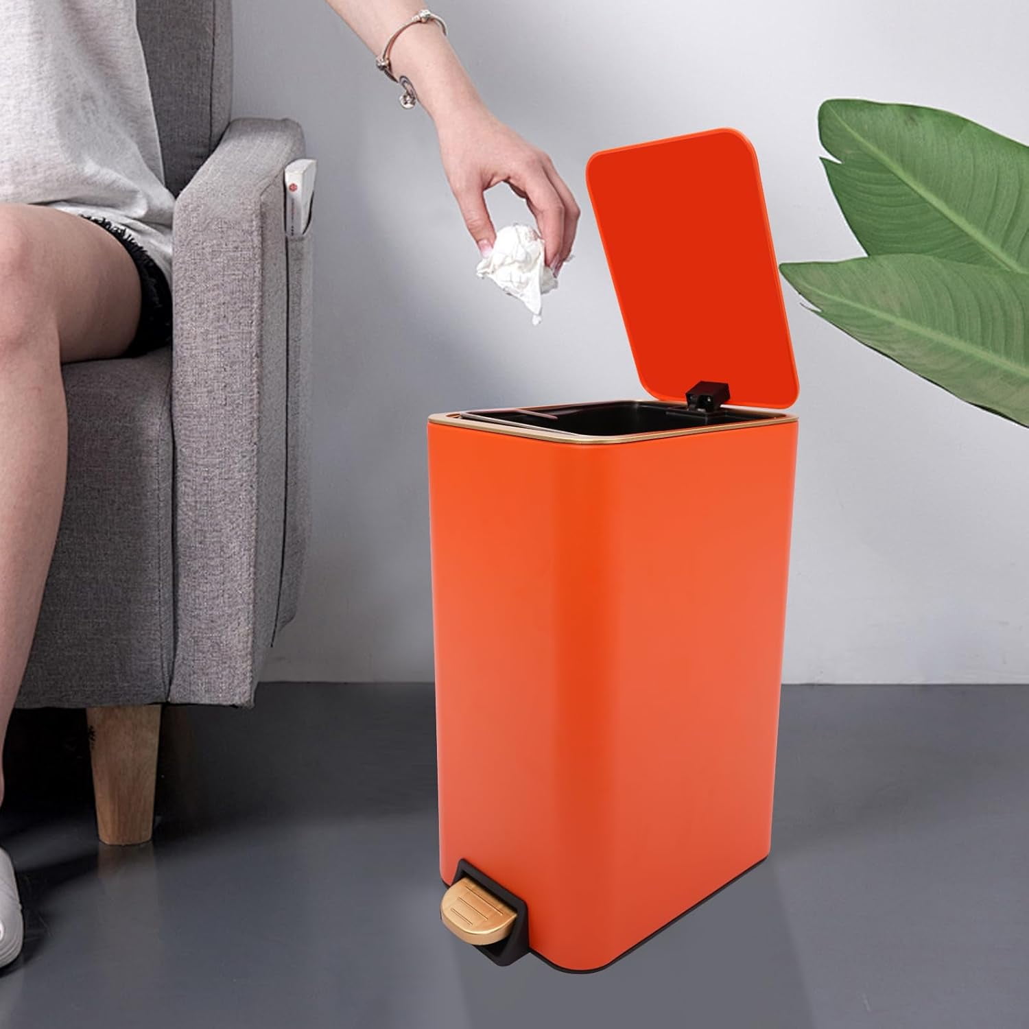 3.17 Gallon Step Trash Bin,Rectangular Garbage Can with Inner Bucket,Bathroom Trash Can with Lid Soft Close, Modern Design Trash Can for Kitchen, Bedroom, Living Room